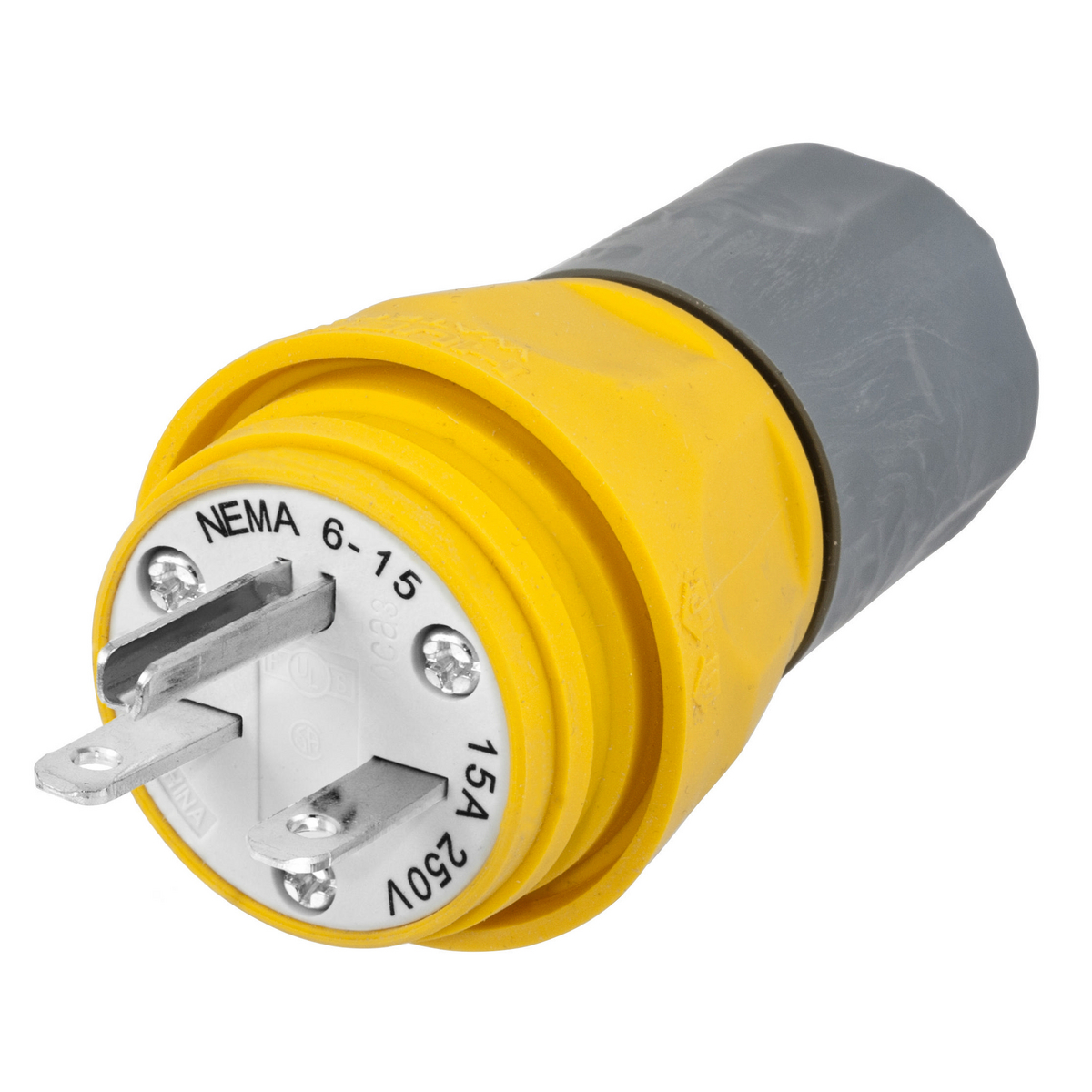 Straight Blade Watertight Elastomeric Male Plug 15A