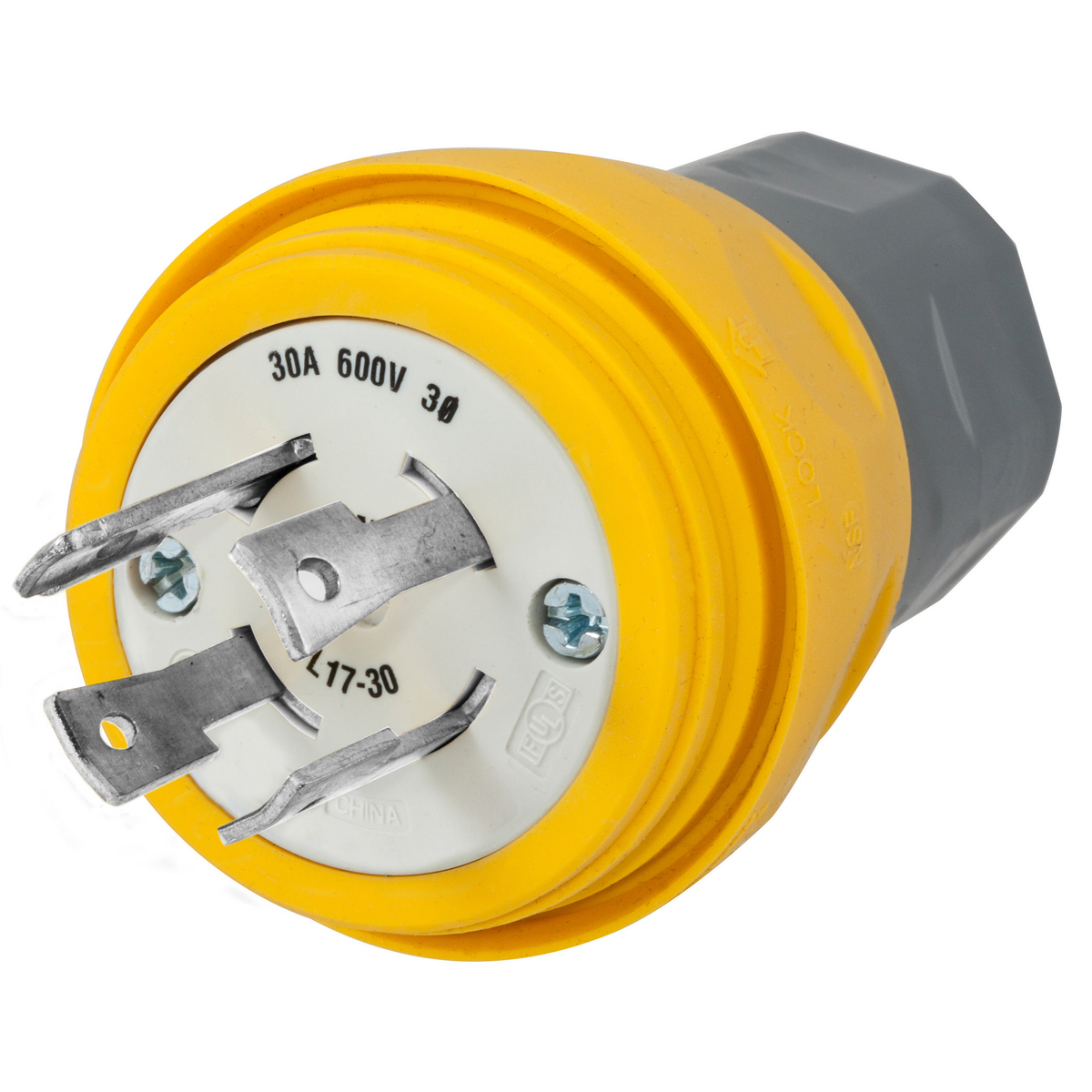 PLUG, W/TIGHT, 3P 30A 600V, L17-30P, YL