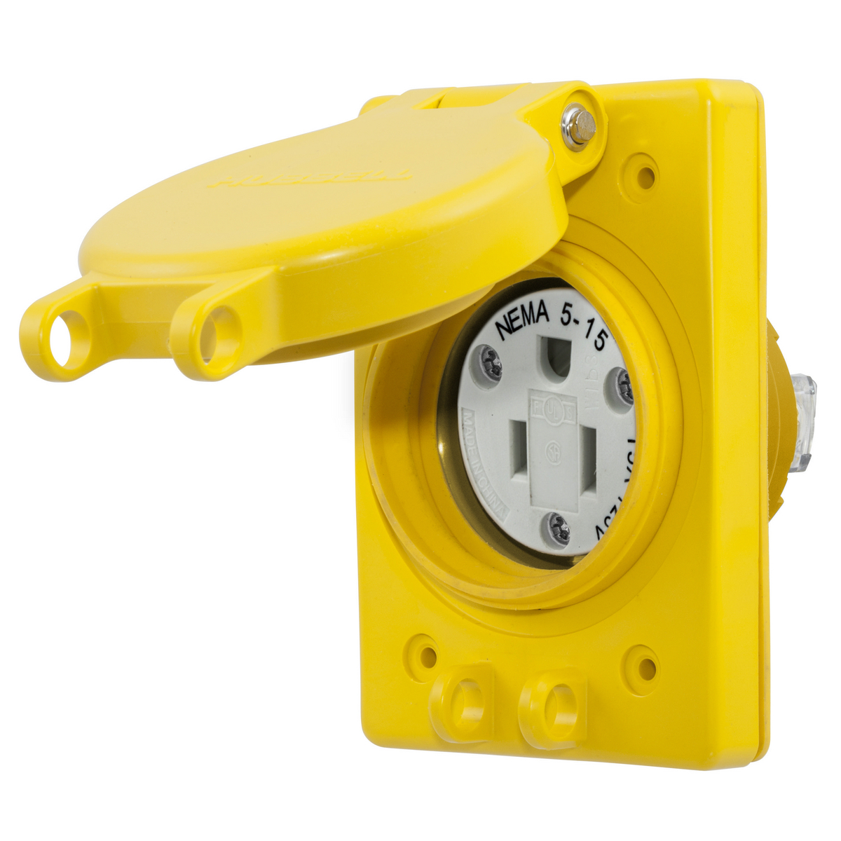 Watertight Series, Straight BladeReceptacle, 15A 125V, 2-Pole 3-Wire Grounding, NEMA 5-15R, Yellow